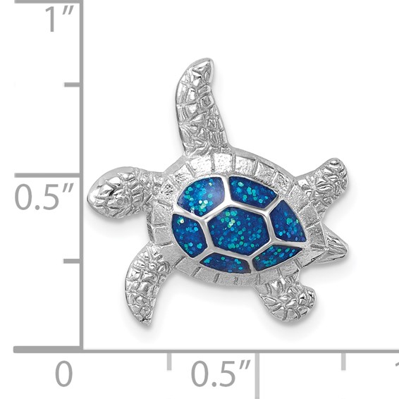 Sterling Silver Rhodium-plated Enameled Swimming Turtle Chain Slide