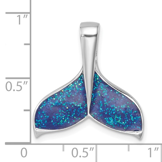 Sterling Silver Rhodium-plated Polished Enameled Whale's Tail Pendant