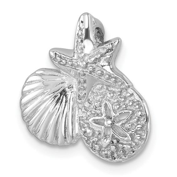 Sterling Silver Rh-plated Polished Starfish,Sand Dollar & Shell Chain Slide
