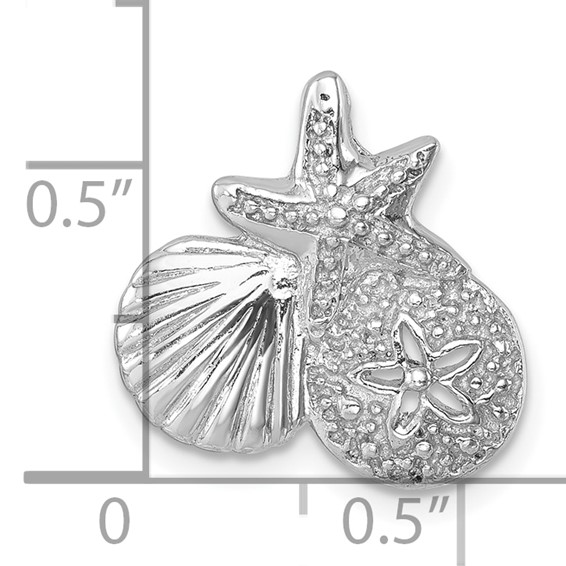 Sterling Silver Rh-plated Polished Starfish,Sand Dollar & Shell Chain Slide