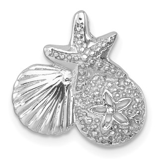 Sterling Silver Rh-plated Polished Starfish,Sand Dollar & Shell Chain Slide