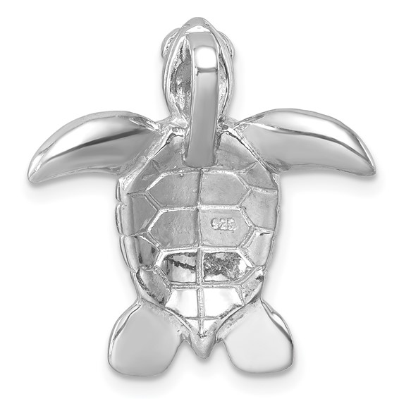 Sterling Silver Rhodium-plated Polished and Textured Turtle Chain Slide
