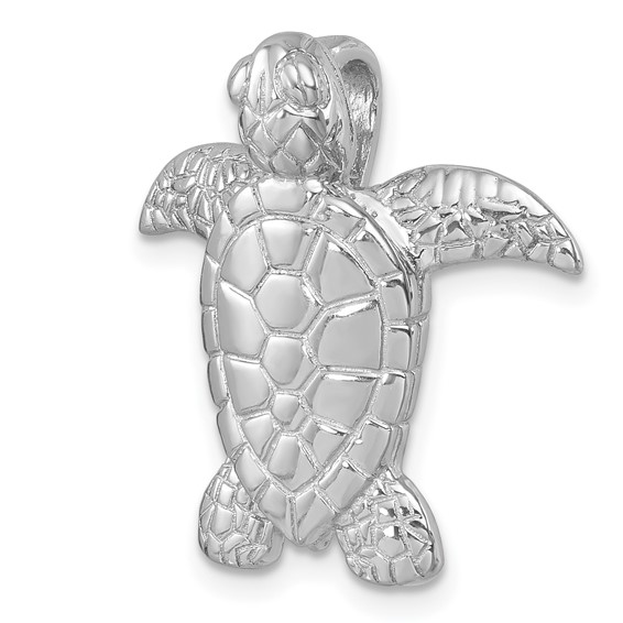 Sterling Silver Rhodium-plated Polished and Textured Turtle Chain Slide