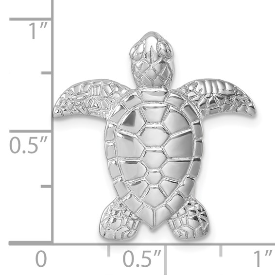 Sterling Silver Rhodium-plated Polished and Textured Turtle Chain Slide