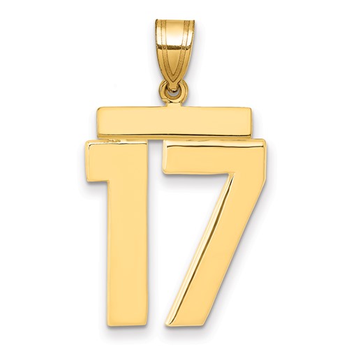 14K Yellow Gold Large Polished Number 17 Charm