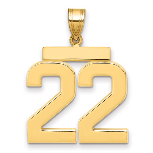 14K Yellow Gold Large Polished Number 22 Charm