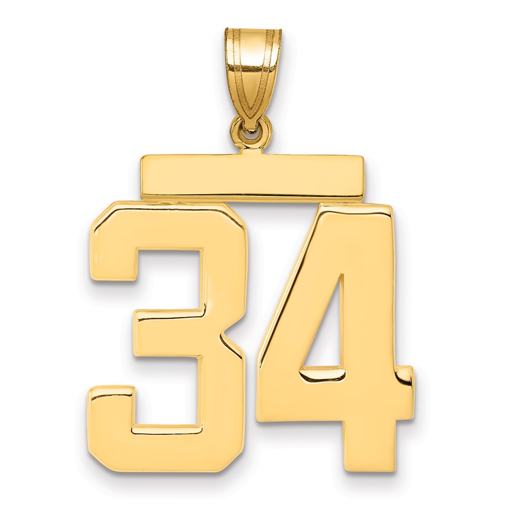 14K Yellow Gold Large Polished Number 34 Charm