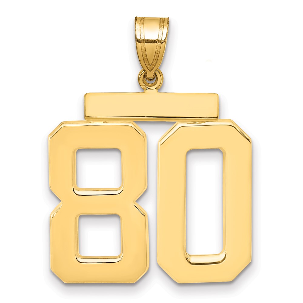 14K Yellow Gold Large Polished Number 80 Charm