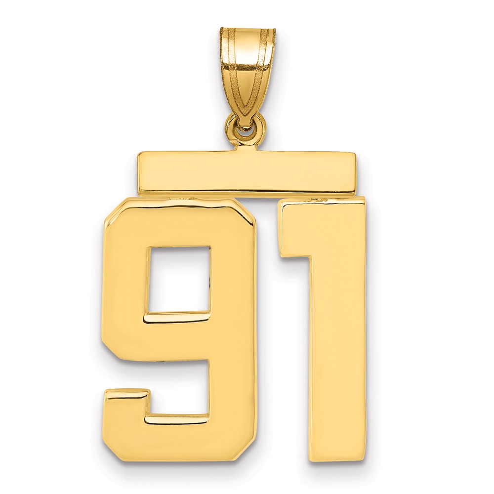 14K Yellow Gold Large Polished Number 91 Charm