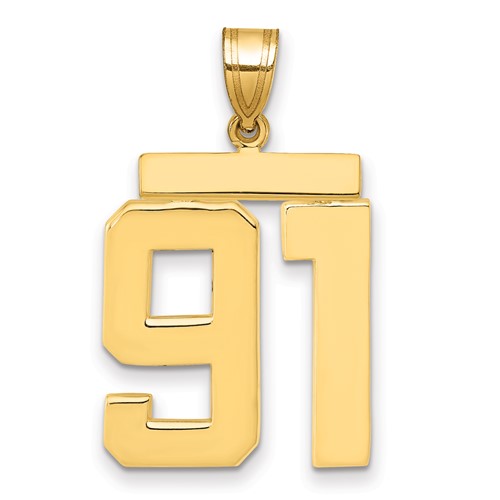 14K Yellow Gold Large Polished Number 91 Charm