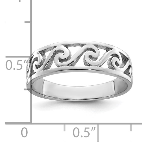 Sterling Silver Rhodium-plated Cut-Out Polished Wave Band Ring