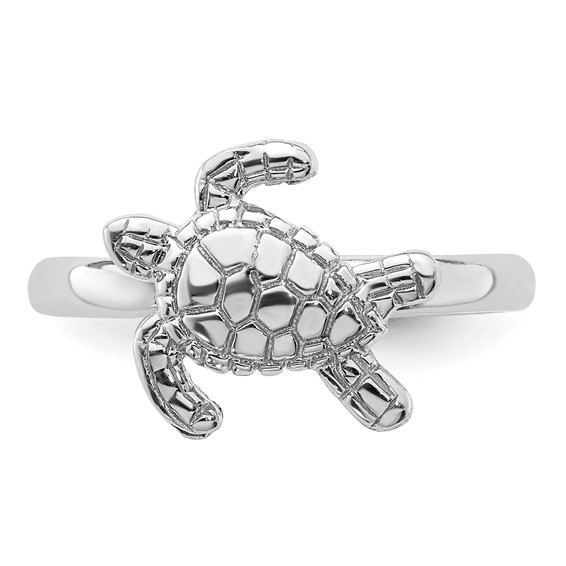 Sterling Silver Rhodium-plated Polished Turtle Ring