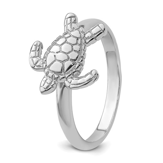 Sterling Silver Rhodium-plated Polished Turtle Ring