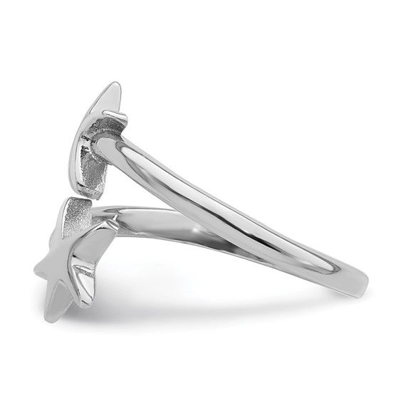 Sterling Silver Rhodium-plated Polished Starfish Double Adjustable Ring