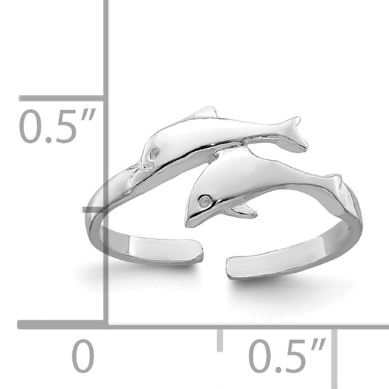 Sterling Silver Rhodium-plated Polished Toe Ring Double Dolphin