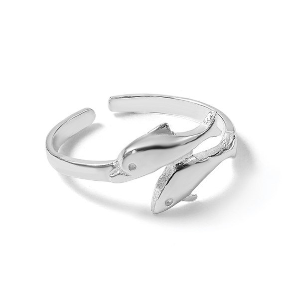 Sterling Silver Rhodium-plated Polished Toe Ring Double Dolphin