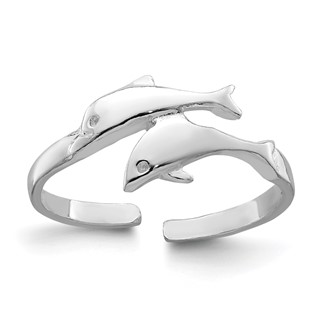 Sterling Silver Rhodium-plated Polished Toe Ring Double Dolphin