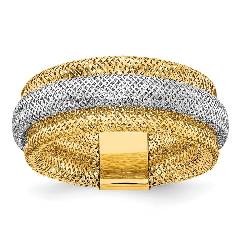 14K w/Rhodium Polished/Textured Stretch Ring