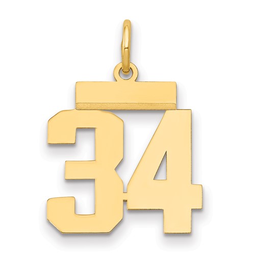 14K Yellow Gold Small Polished Number 34 Charm