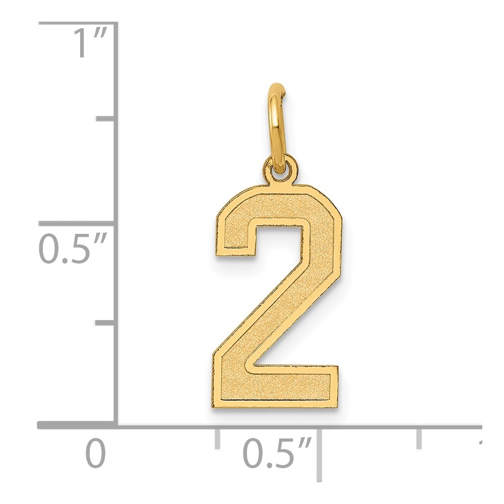14k Medium Satin Number 2 Charm (LSM02)