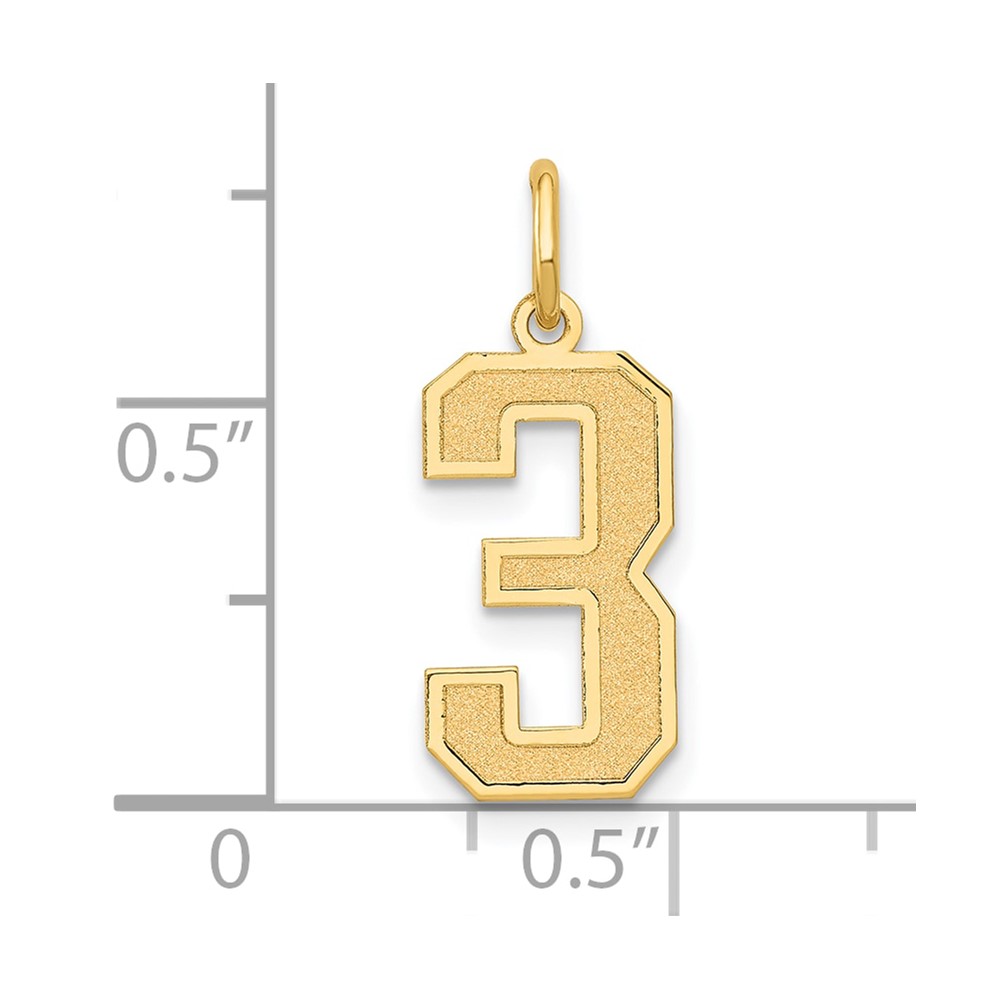 14k Medium Satin Number 3 Charm (LSM03)