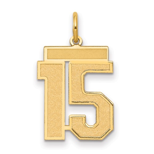 14K Yellow Gold Medium Satin Number 15 Charm