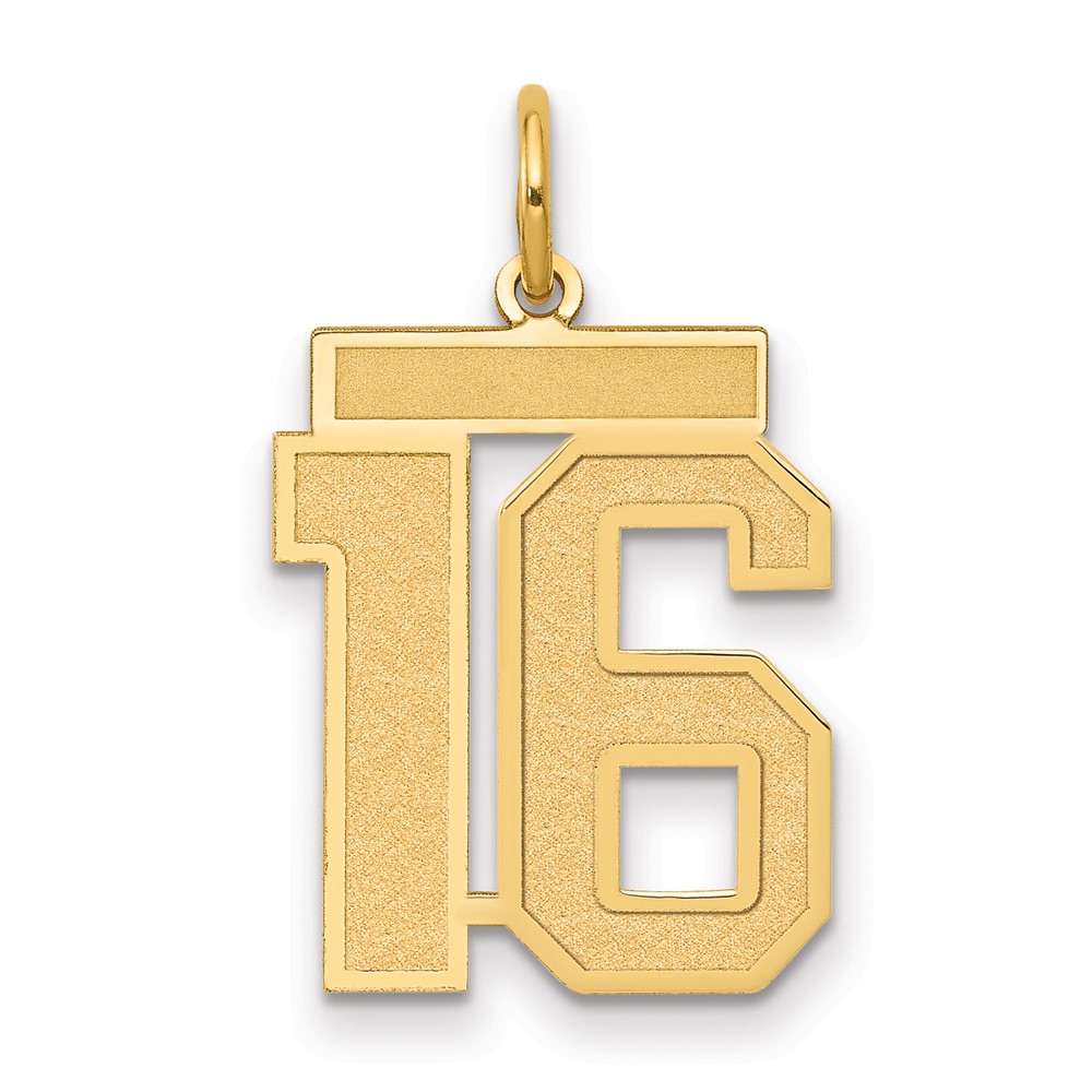 14K Yellow Gold Medium Satin Number 16 Charm