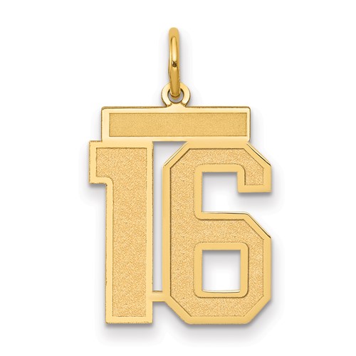 14K Yellow Gold Medium Satin Number 16 Charm