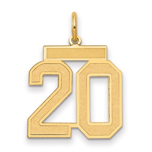 14K Yellow Gold Medium Satin Number 20 Charm