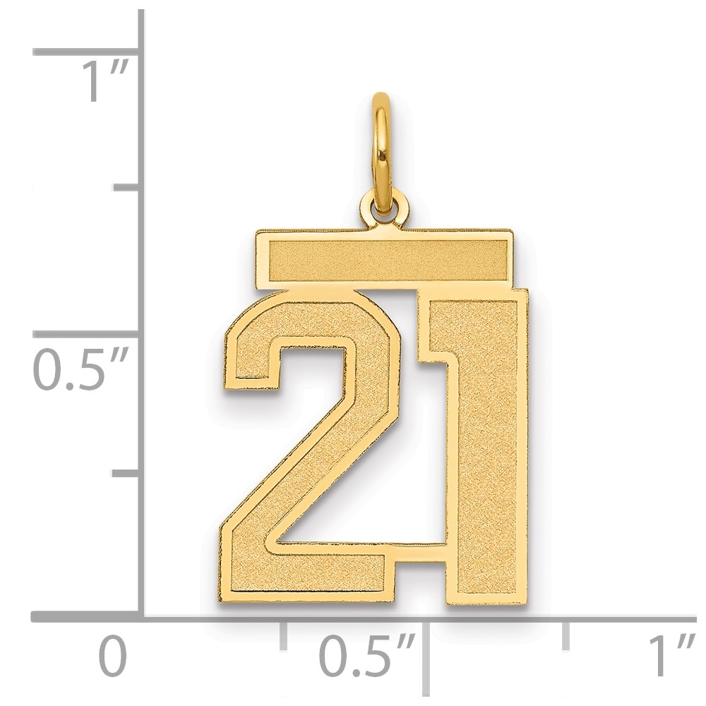 14k Medium Satin Number 21 Charm (LSM21)