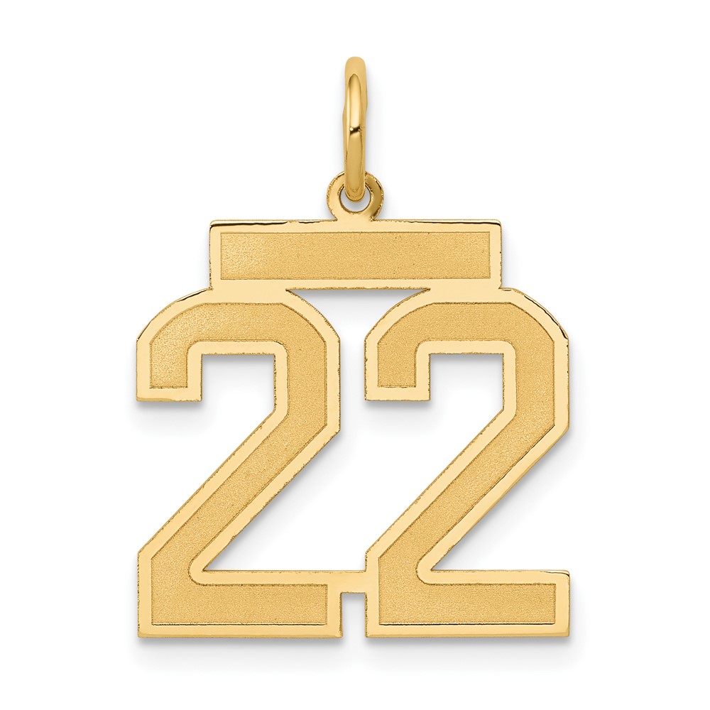 14K Yellow Gold Medium Satin Number 22 Charm