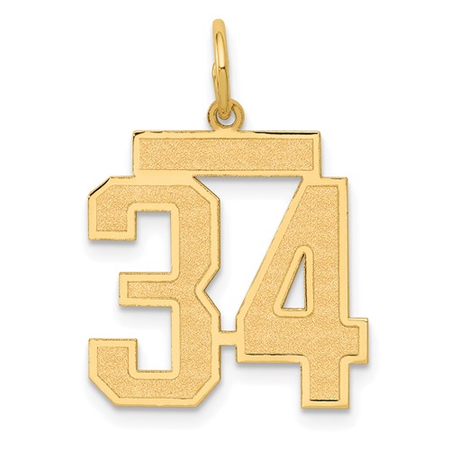 14K Yellow Gold Medium Satin Number 34 Charm