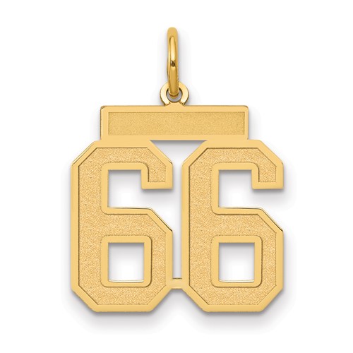 14K Yellow Gold Medium Satin Number 66 Charm