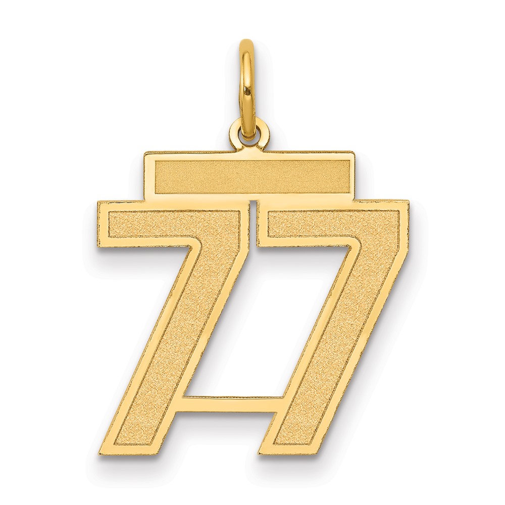 14K Yellow Gold Medium Satin Number 77 Charm