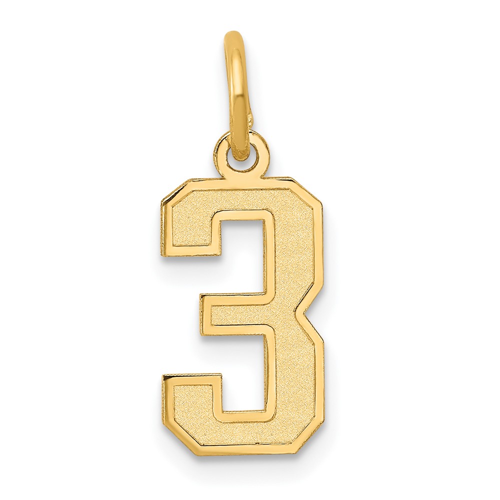 14K Yellow Gold Small Satin Number 3 Charm