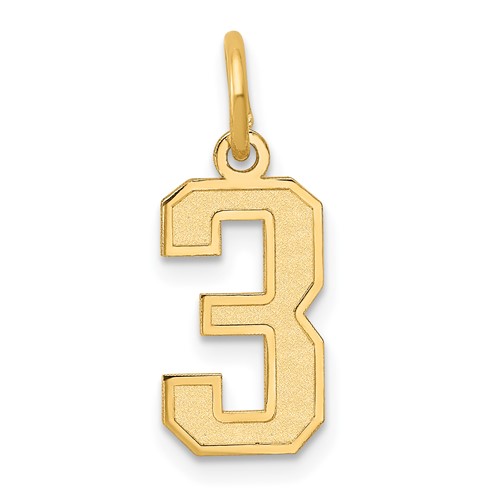 14K Yellow Gold Small Satin Number 3 Charm