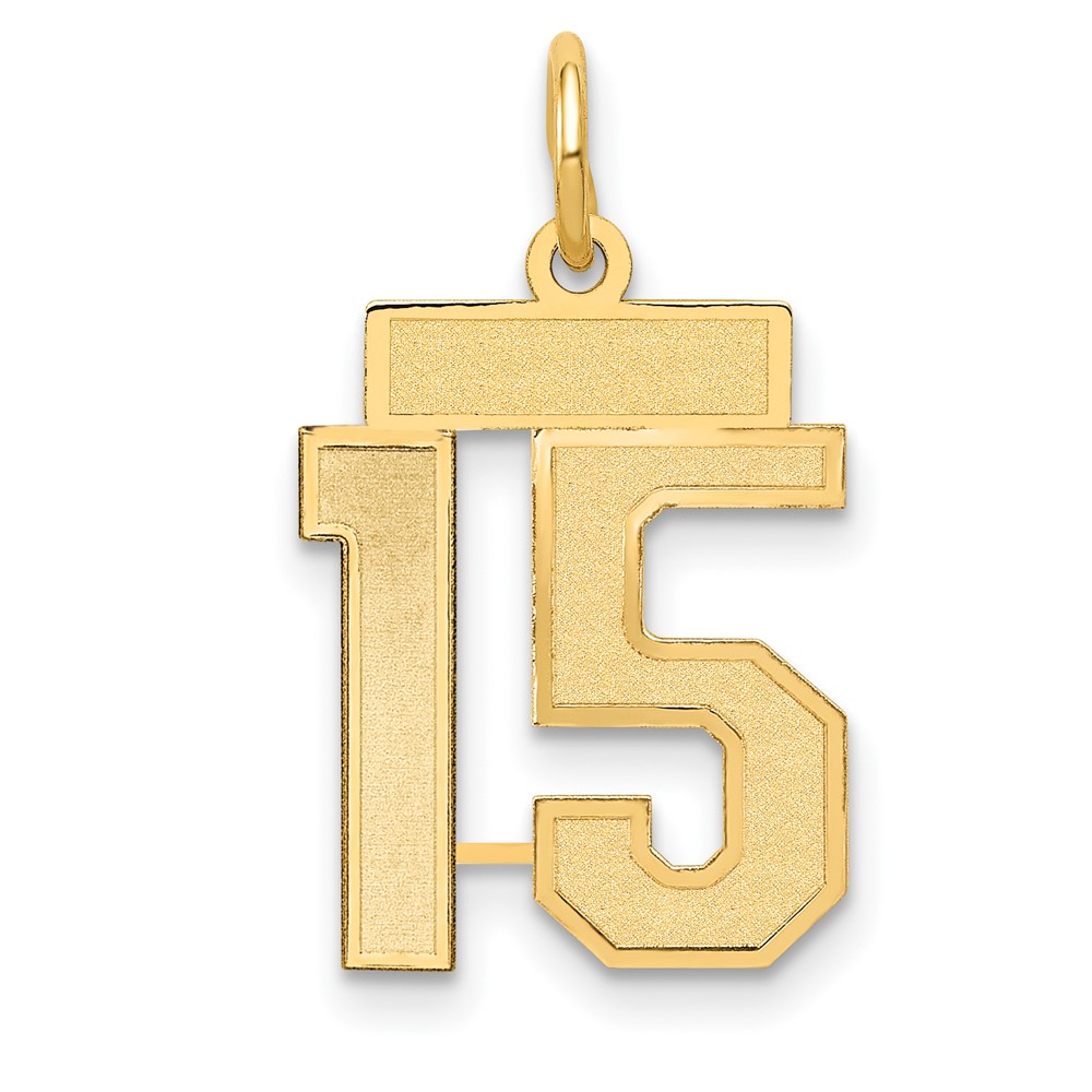 14K Yellow Gold Small Satin Number 15 Charm