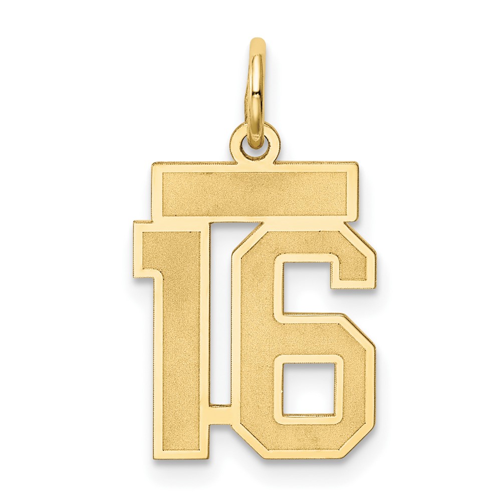 14K Yellow Gold Small Satin Number 16 Charm