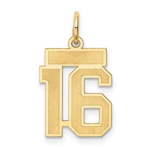 14K Yellow Gold Small Satin Number 16 Charm