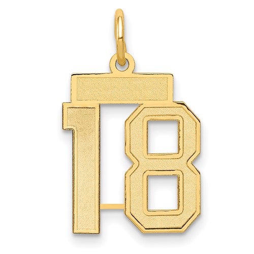 14K Yellow Gold Small Satin Number 18 Charm