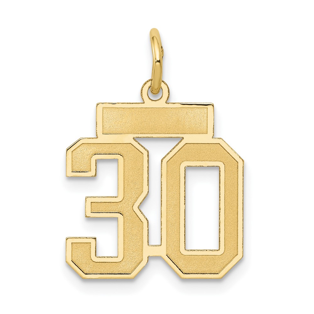 14K Yellow Gold Small Satin Number 30 Charm