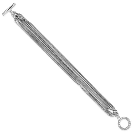 Sterling Silver Rhodium-plated Multi-strand CZ Toggle Bracelet