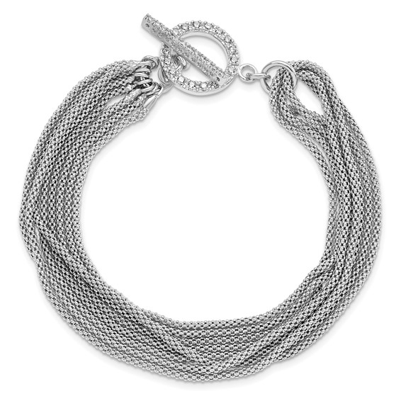 Sterling Silver Rhodium-plated Multi-strand CZ Toggle Bracelet