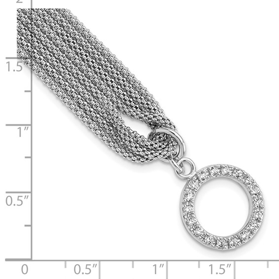 Sterling Silver Rhodium-plated Multi-strand CZ Toggle Bracelet