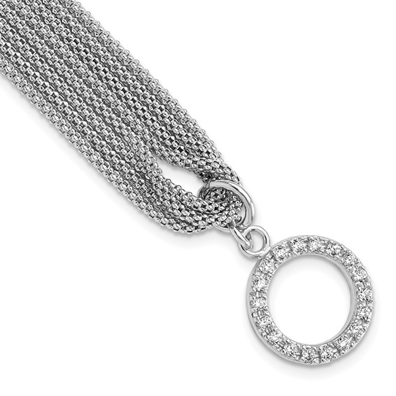 Sterling Silver Rhodium-plated Multi-strand CZ Toggle Bracelet