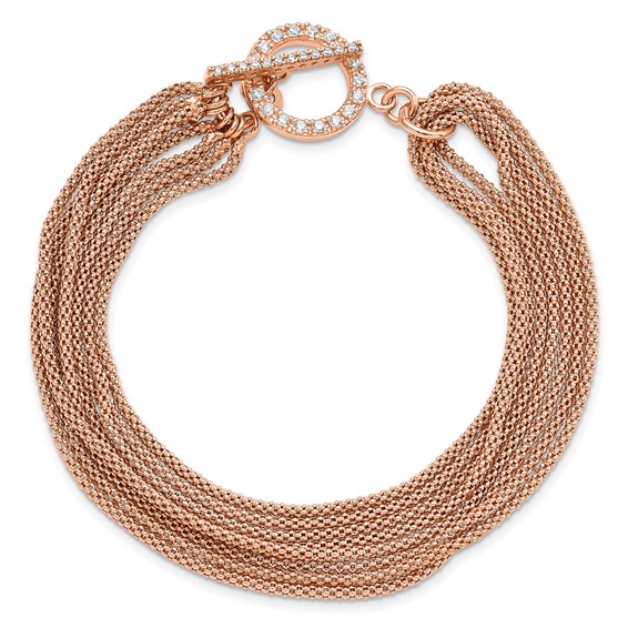Sterling Silver Rose-tone Multi-strand CZ Toggle Bracelet
