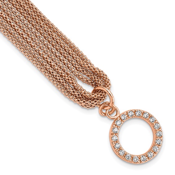 Sterling Silver Rose-tone Multi-strand CZ Toggle Bracelet
