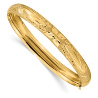 14K Yellow Gold 0.31 Oversized Laser-Cut 8.00mm Hinged Oval Bangle Bracelet view 1
