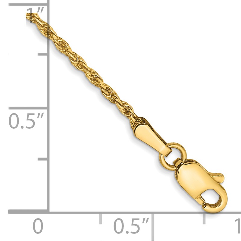 14K 7 inch 1.3mm Diamond-cut Solid Machine Made Rope with Lobster Clasp Chain