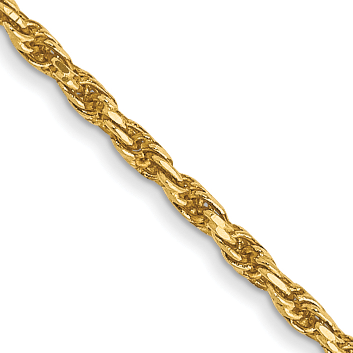 14K 14 inch 1.3mm Diamond-cut Solid Machine Made Rope with Lobster Clasp Chain (M012L-14)